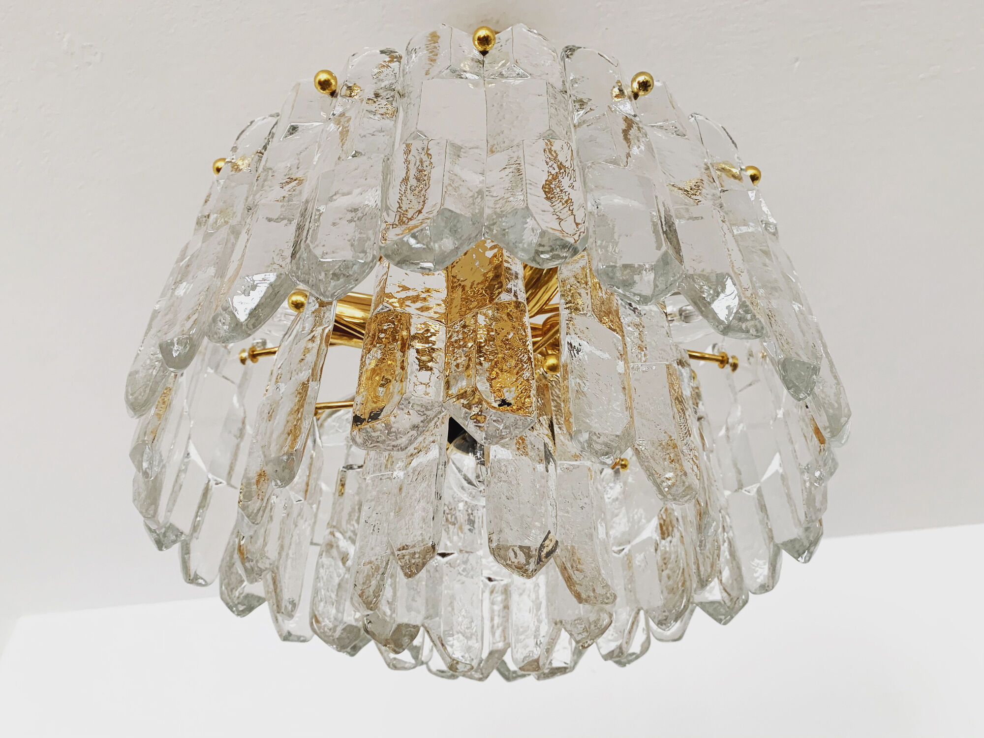 Gilded ice glass chandelier by J.T. Kalmar for Franken KG