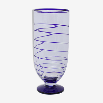 Vase en verre de Murano transparent et filet bleu