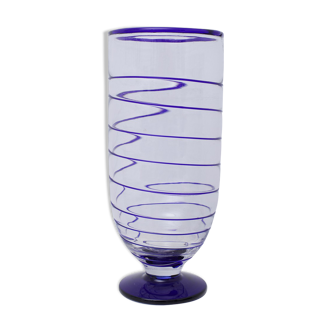 Vase en verre de Murano transparent et filet bleu
