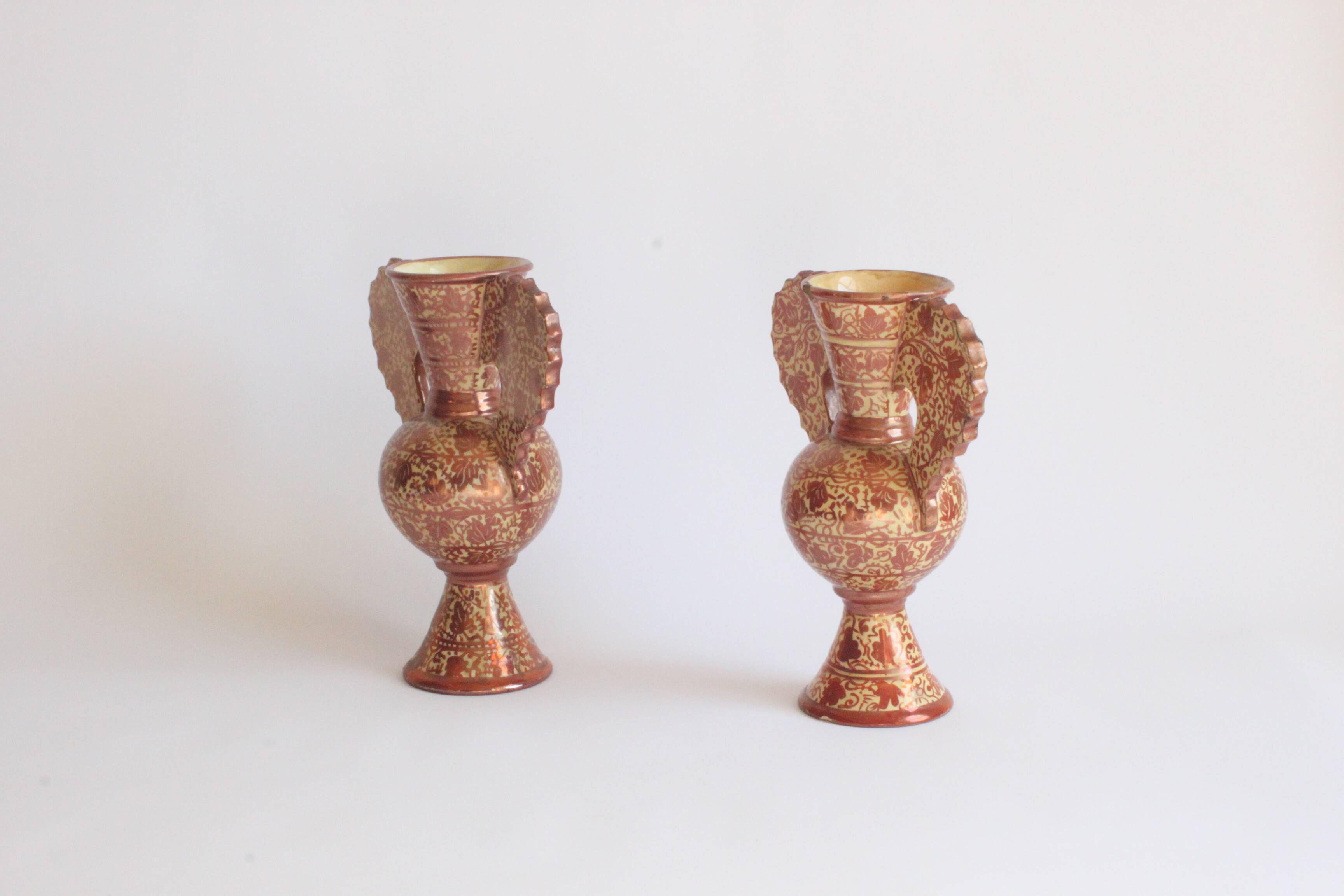 Neoclassical Spanish Copper Lustre Vases, 19Th