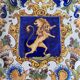 Magnificent antique French earthenware plate with shields signed Keller