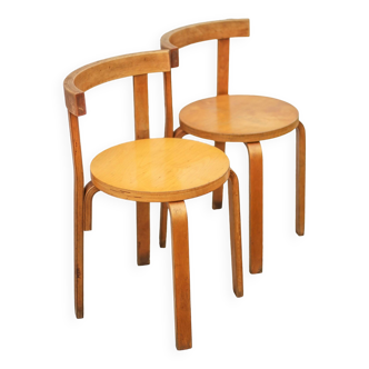 Lot de 2 chaises Alvar aalto bois courbé modèle 68, Artek Finland