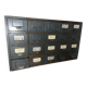 Industrial metal workshop cabinet, 20 drawers, original patina.