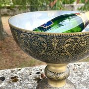 Ornate Floral Pedestal Champagne Cooler, brass ice bucket