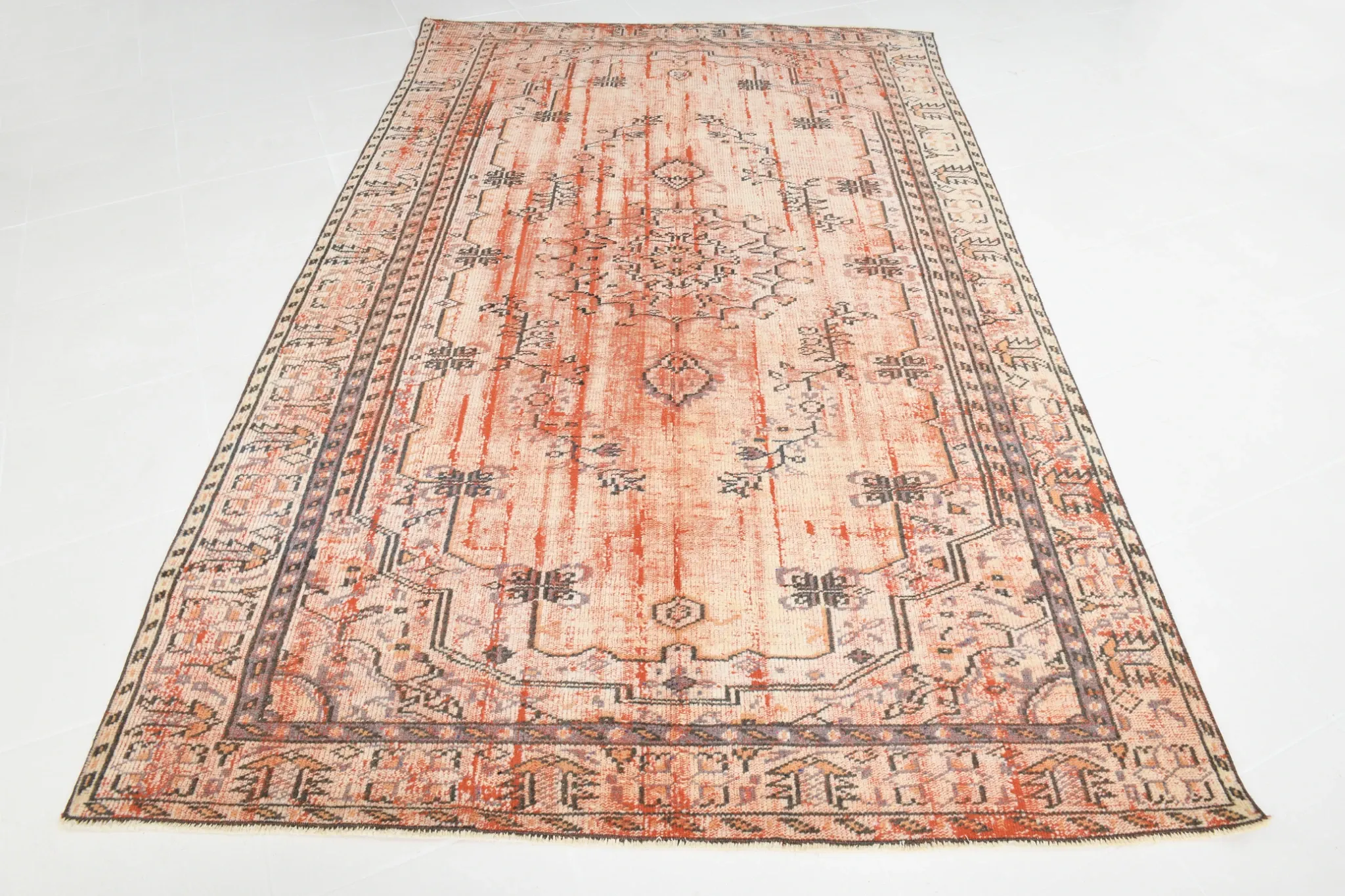 Terracotta & Red Vintage Persian Rug, Turkish Handmade Wool Rustic Carpet