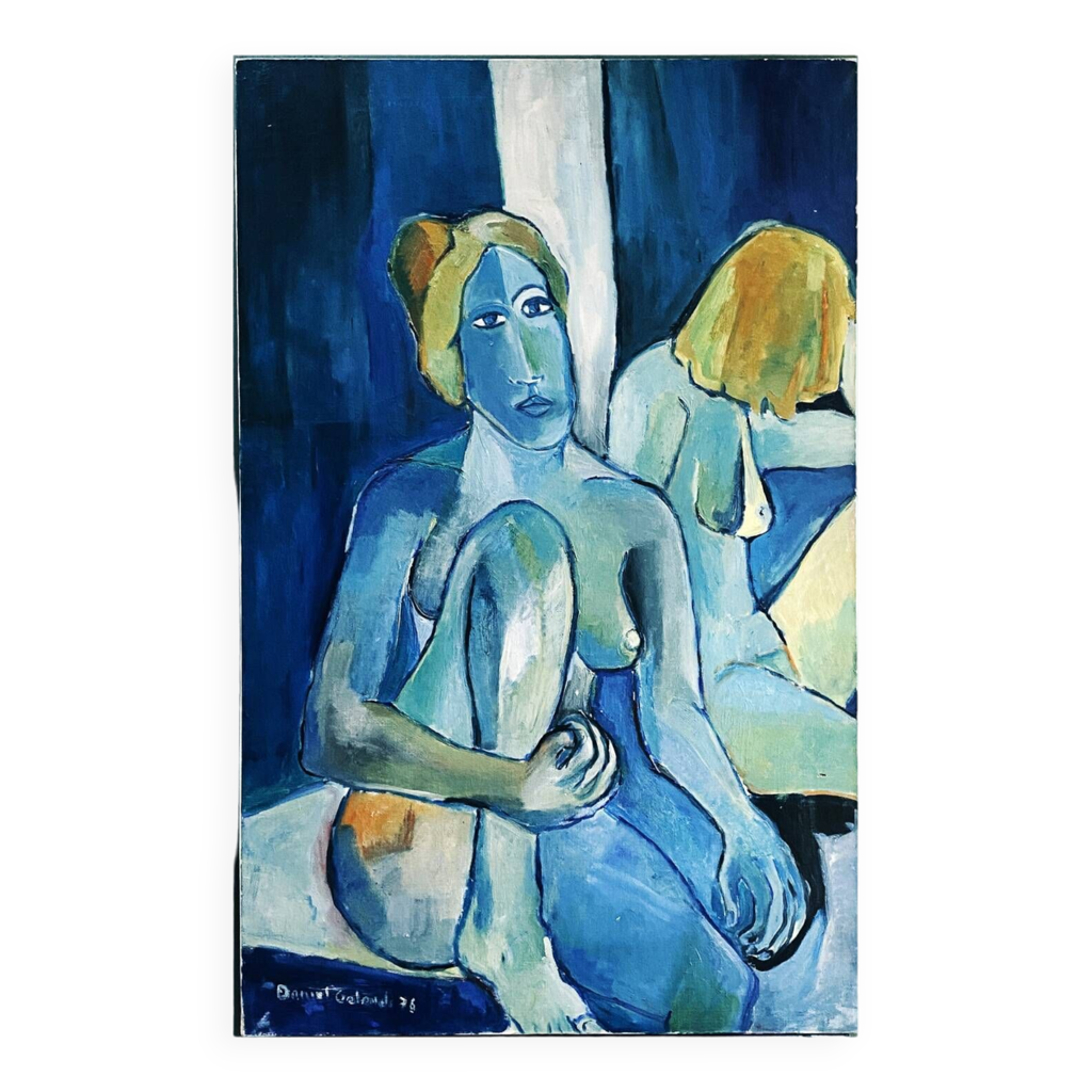 Painting "The beautiful two blue nudes" 1976 | Selency