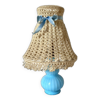 Chatard blue opaline bedside lamp, hook lampshade