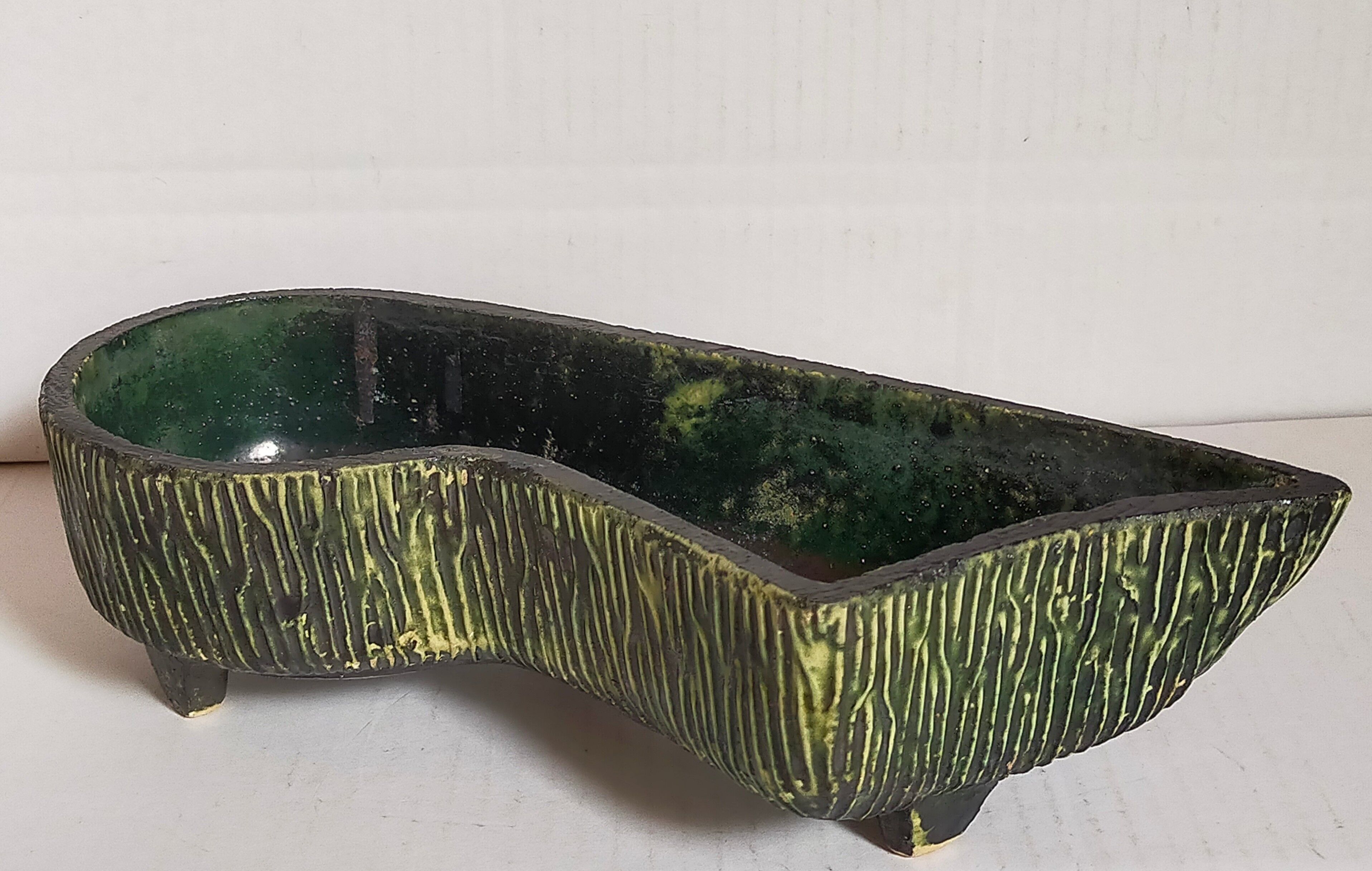 Vintage free-form tripod ceramic cactus planter