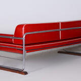Red leather sofa made by Robert Slezak in 1930s Czechia. Bauhaus design