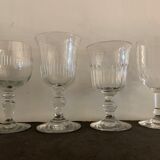8 old blown foot glasses, 4 different models