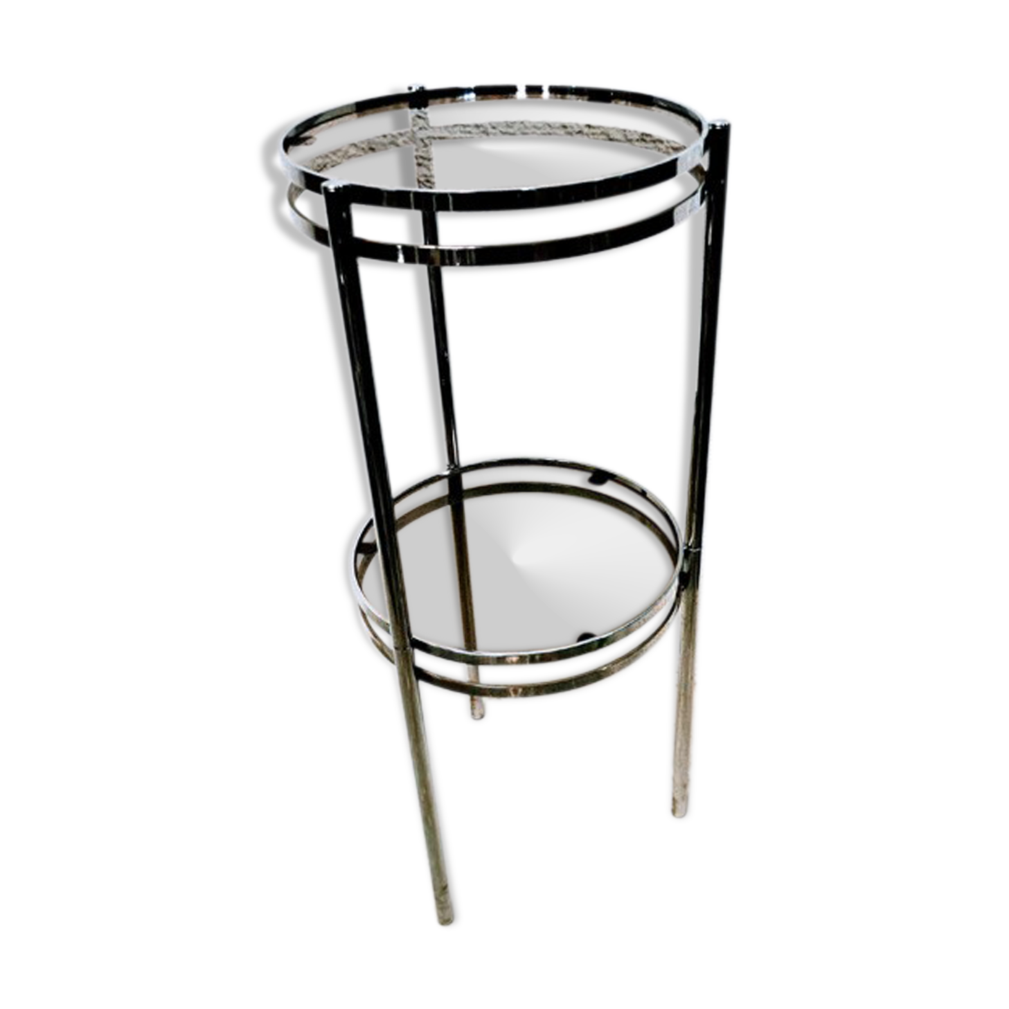 Chrome and smoked glass side table