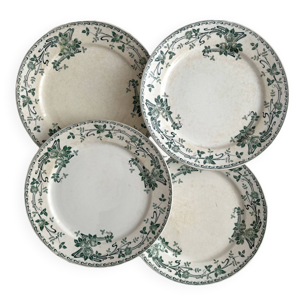 4 assiettes plates en terre de fer ''Rosa'' Boch Freres Keramis BFK
