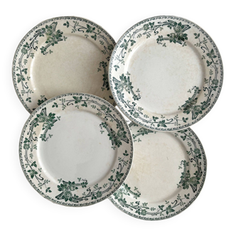 4 iron earthenware dinner plates "Rosa" Boch Freres Keramis BFK