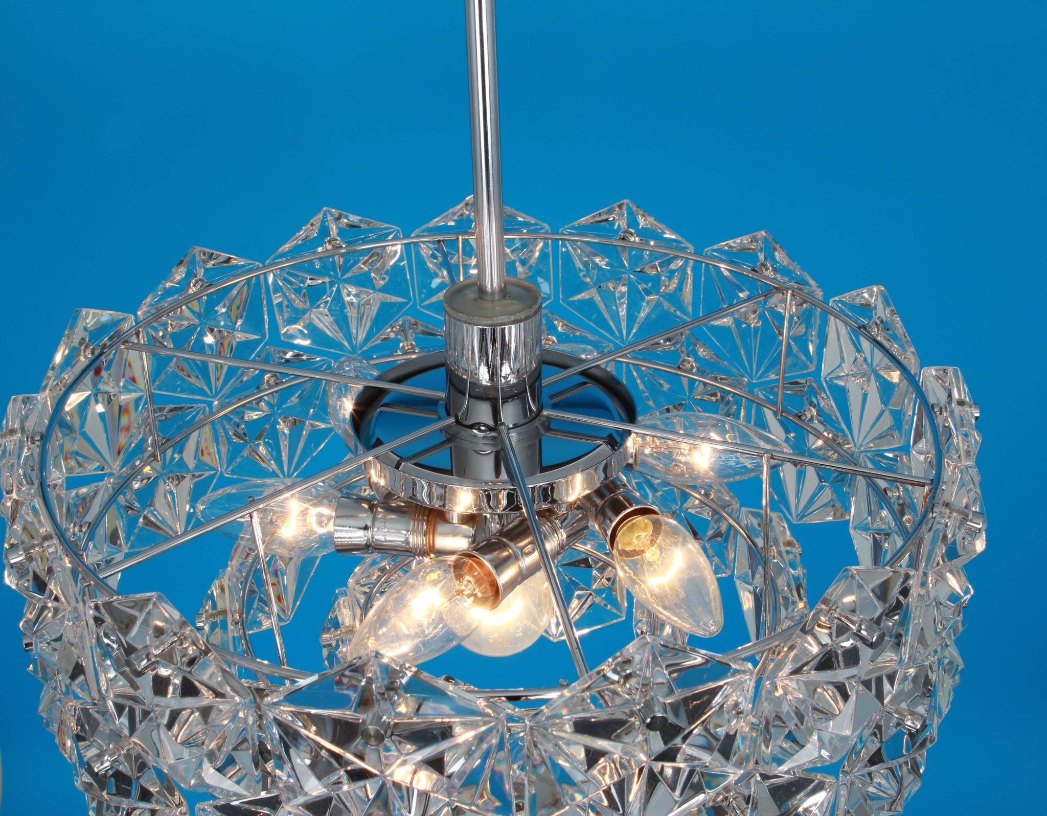 Kinkeldey suspension in chrome and crystal glass, Germany, 1970s.
