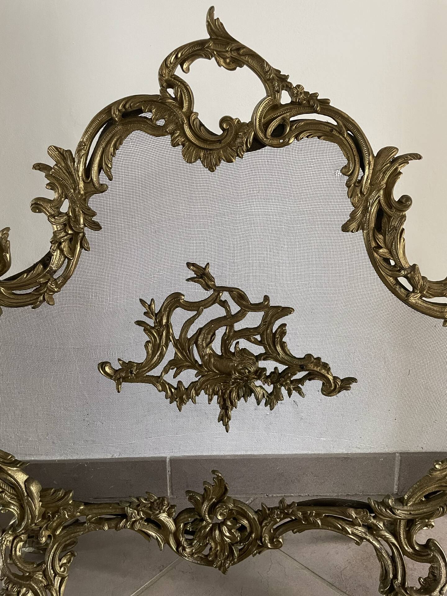 Paravent de cheminée vintage de style français en bronze ouvragé