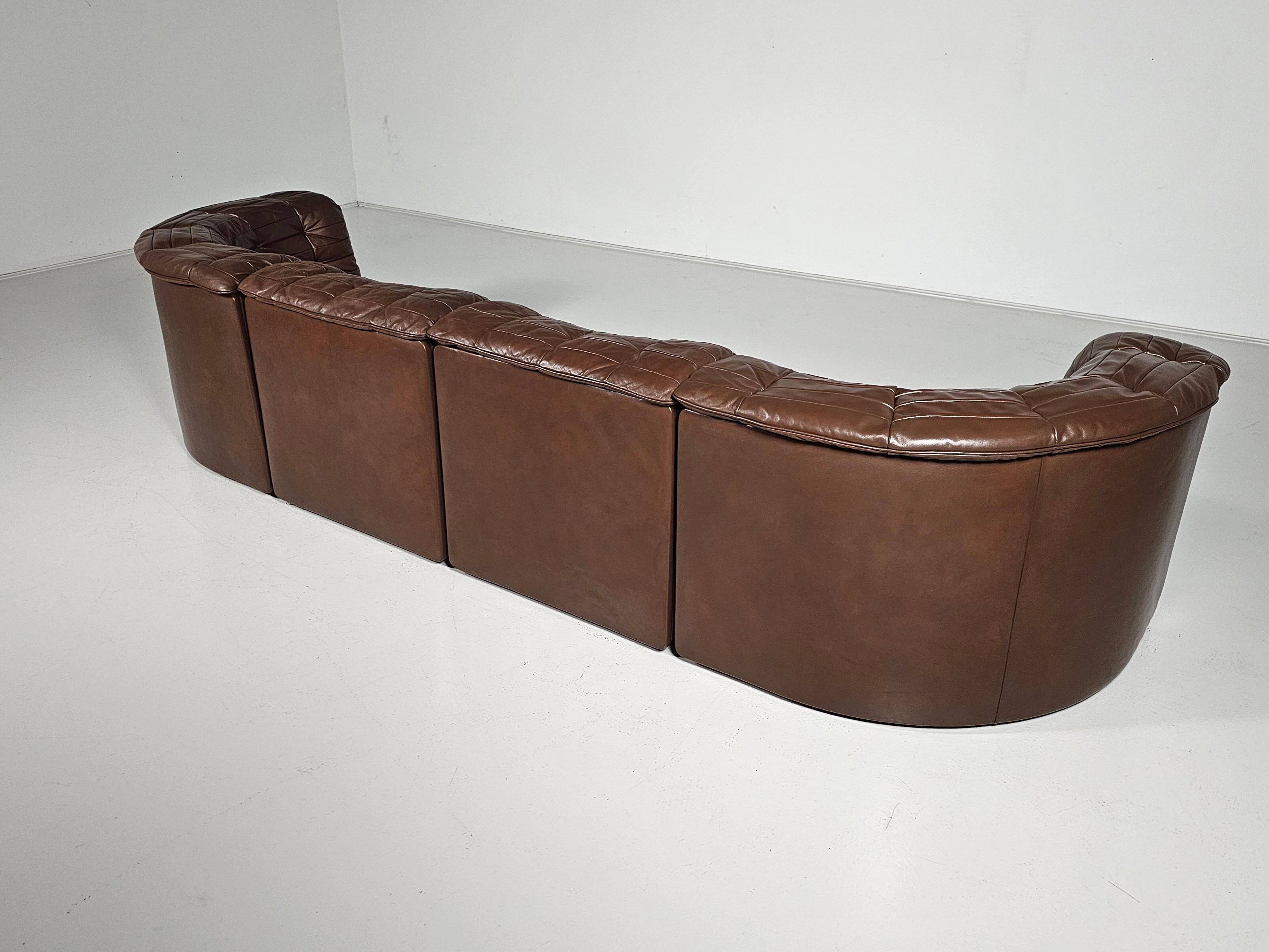 De Sede DS-11 modular sofa in original brown leather, 1970s.