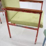 1960s Set of Eight Iron and Wood Armchairs/Dining Chairs,Czechoslovakia