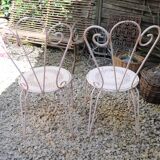 Pair of years 40-50 white metal garden chairs