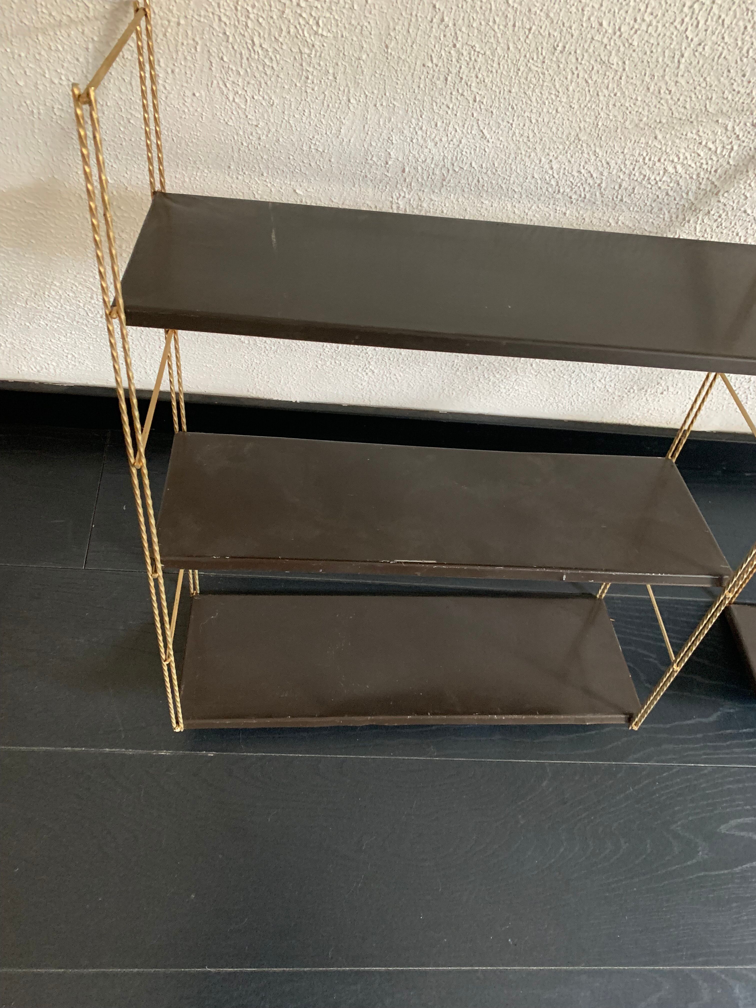 Pair shelves vintage 1960 string chocolate gold - 144 x 58 cm