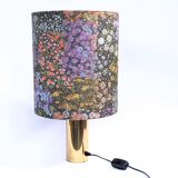 70s brass table lamp with floral velvet shade