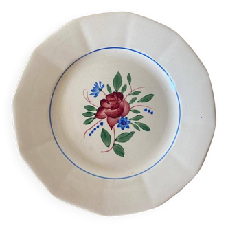 Assiette plate Digoin couleur rose, année 30/40, décor bouquet floral