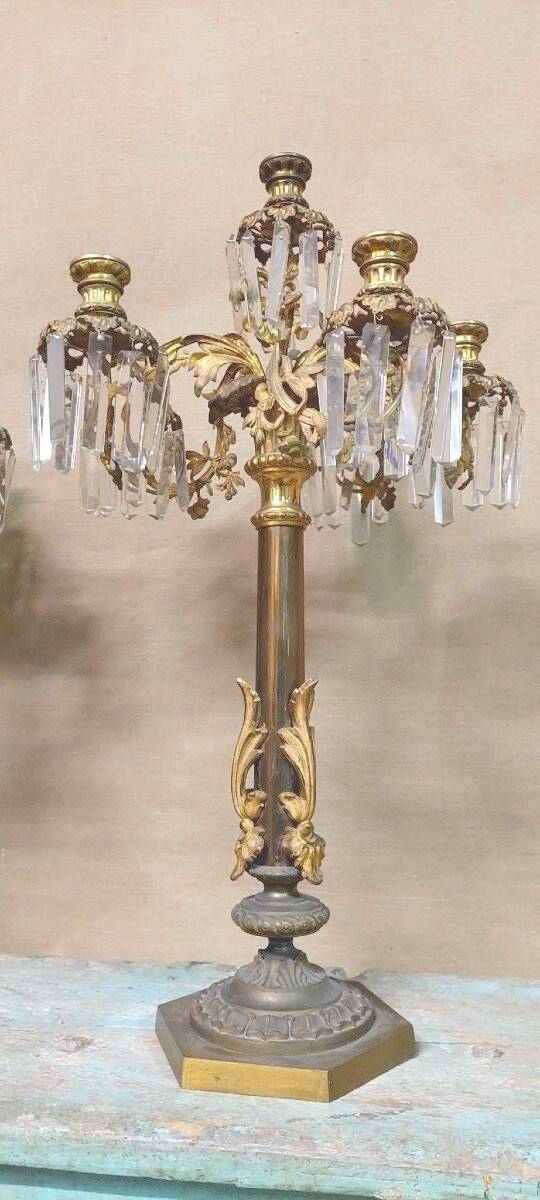 Pair of Important Large Candle Holders with Six Lights in Bronze h.73 cm