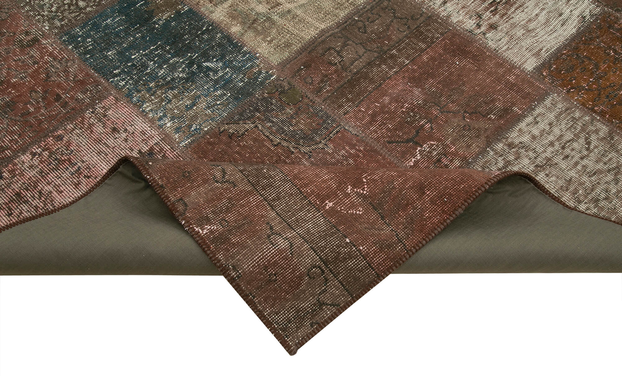 Handwoven oriental overdyed 202 cm x 298 cm brown patchwork carpet