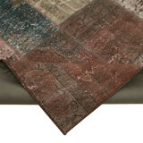 Handwoven oriental overdyed 202 cm x 298 cm brown patchwork carpet