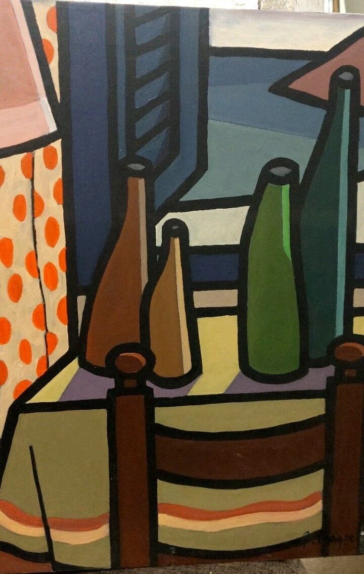 Oil painting on canvas "Still Life and Sea 7" Franco Prayer (1924) 60x50 cm