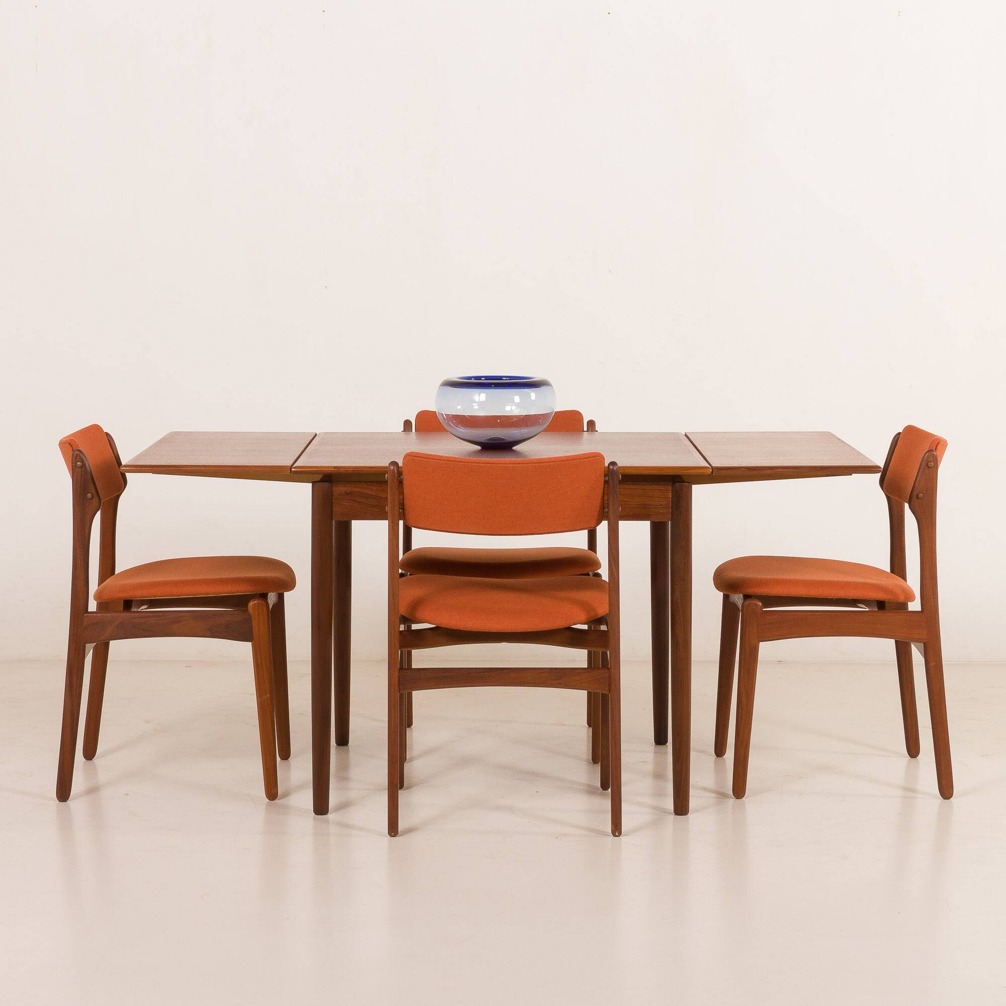 26104 Erik Buch teak and wool chairs, set of 4, Denmark, 1960s