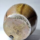 Old stoneware oil jar, glazed and enamelled, 2 handles