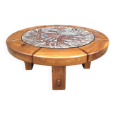 Vintage elm and ceramic coffee table, living room furniture.