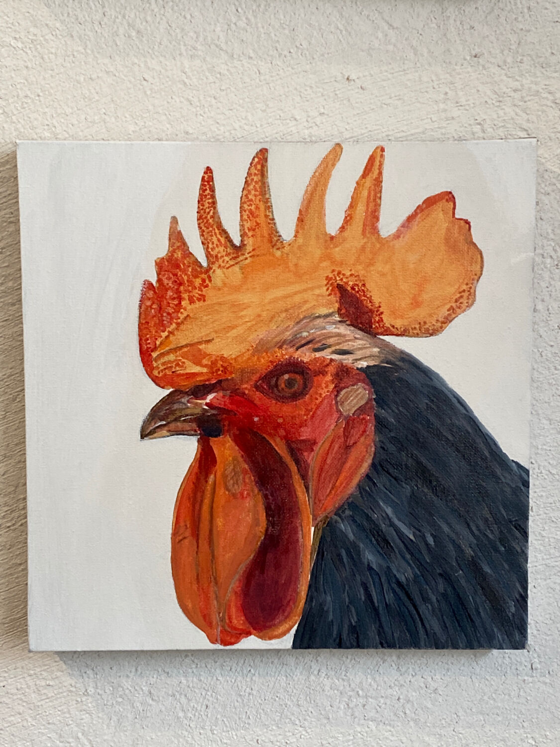 Rooster painting,  oil on canvas / 29 cm