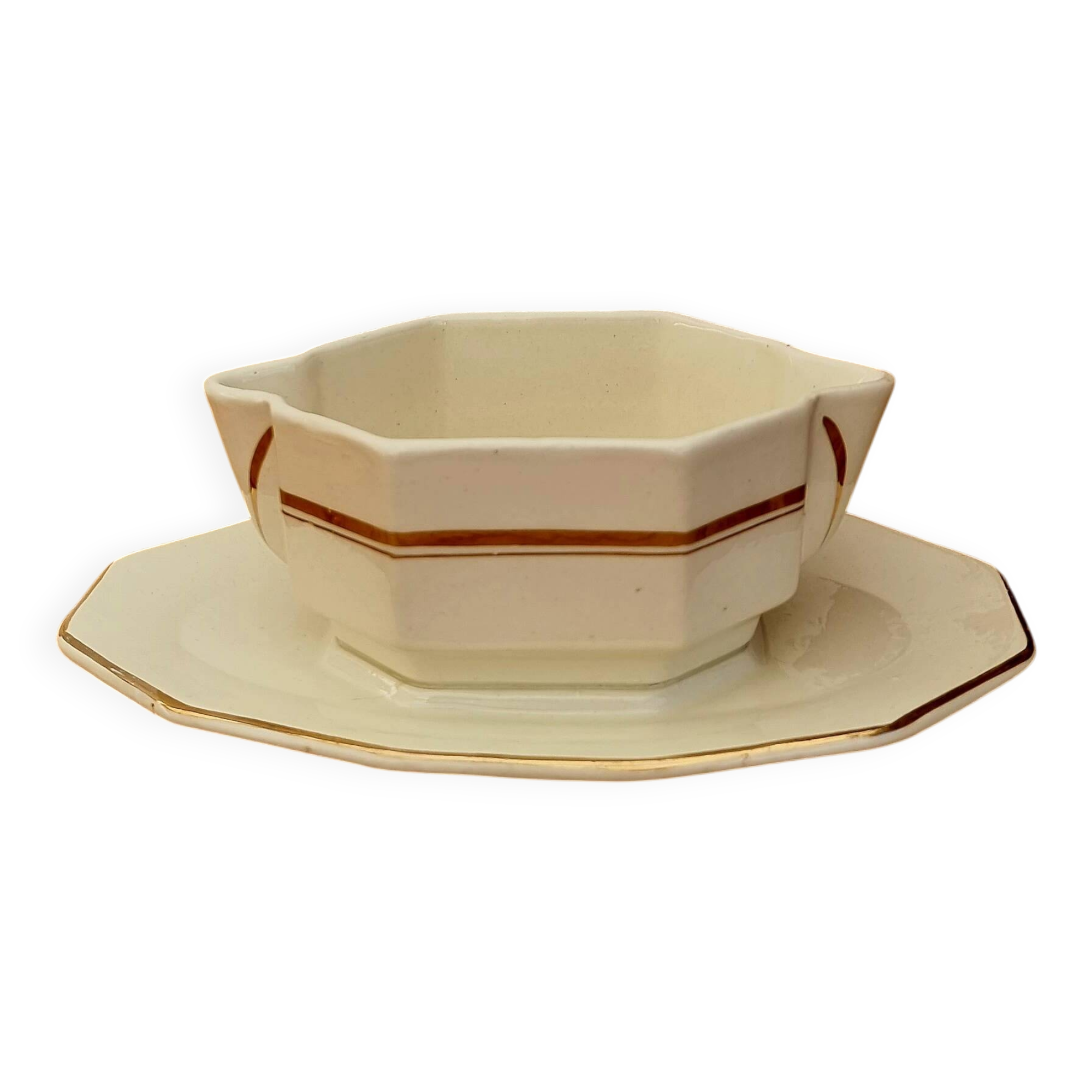 Saint Amand vintage beige and gold sauceboat