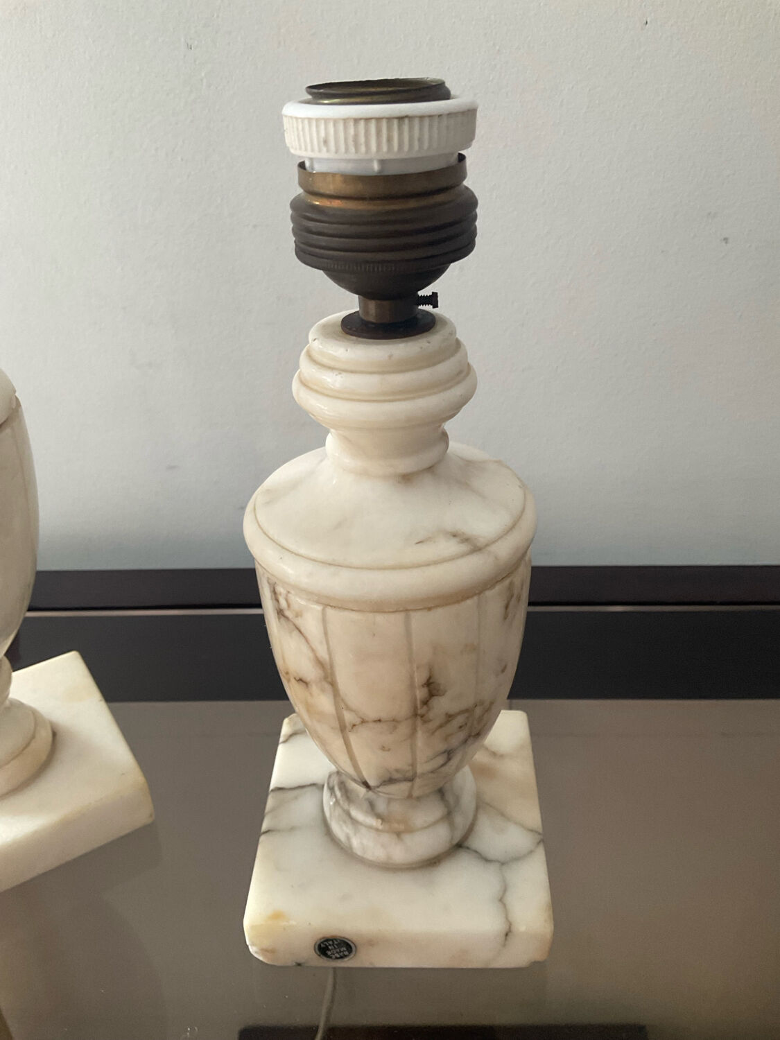 Pair of marble lamp bases from the 1950s.