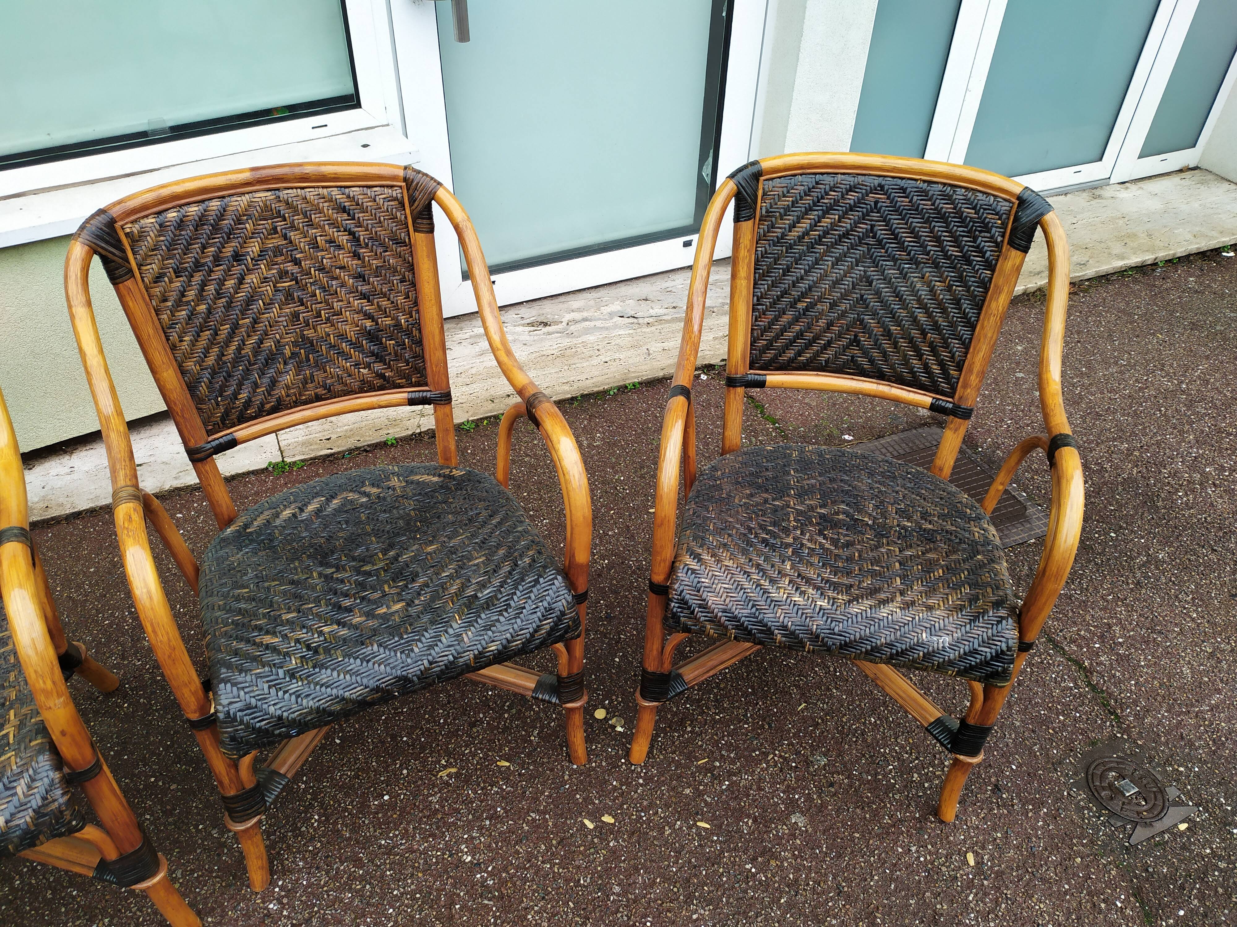 4 Fauteuil Boho chic 2 tons en Rotin, café bistro Vintage