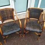 4 Fauteuil Boho chic 2 tons en Rotin, café bistro Vintage