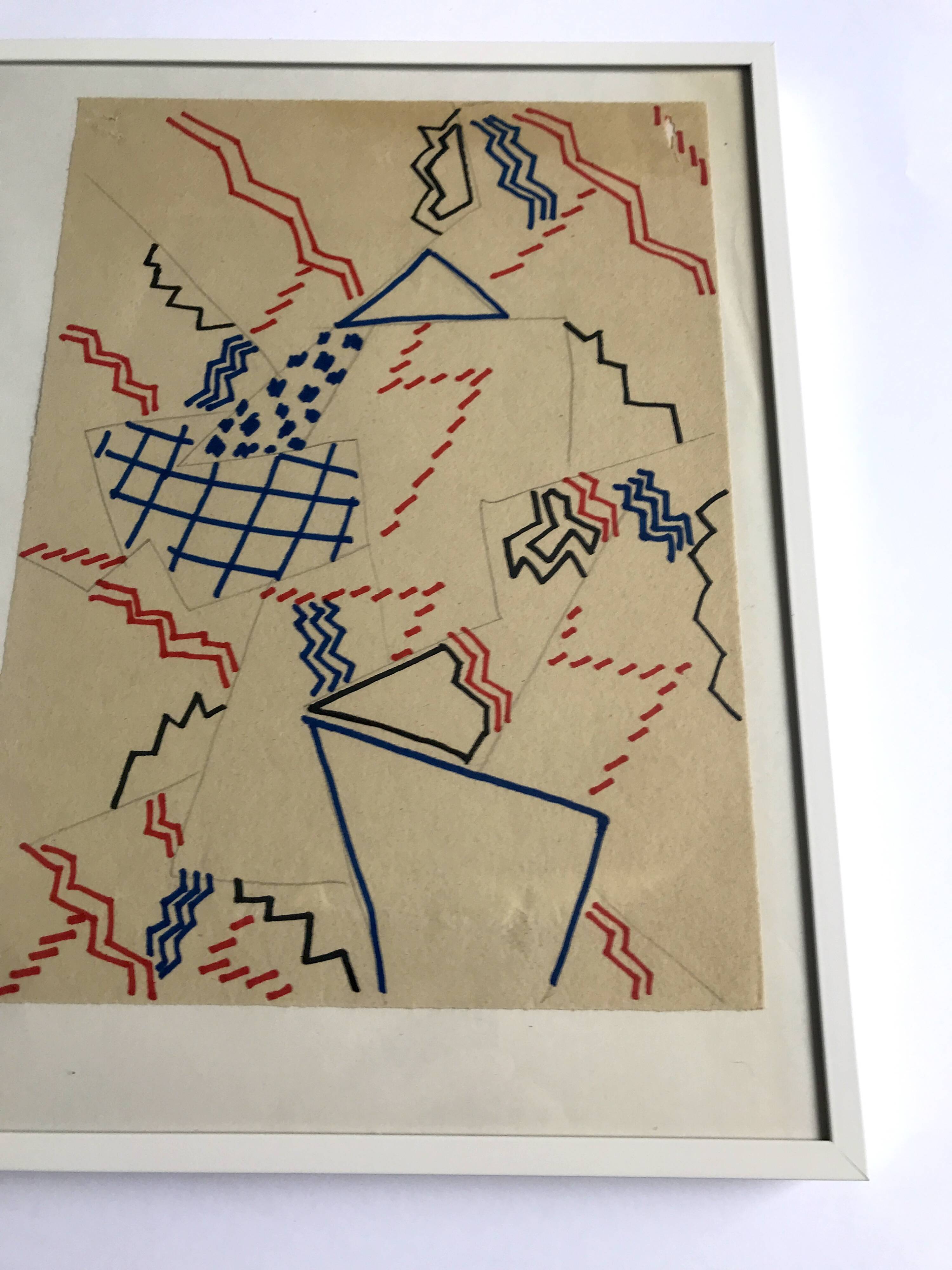 Elie dayan, untitled (abstract composition 3). felt pen on paper.