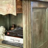 Refurbished patinated olive green bedside or side table