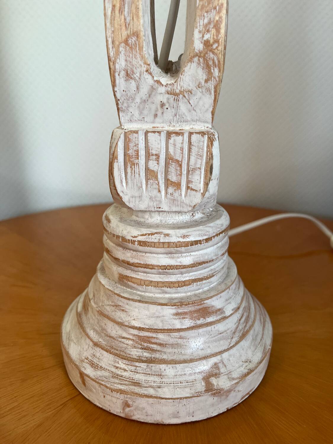 Wooden baluster lamp base with white cherry patina