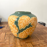 Vase motif floral vert et jaune ceramique