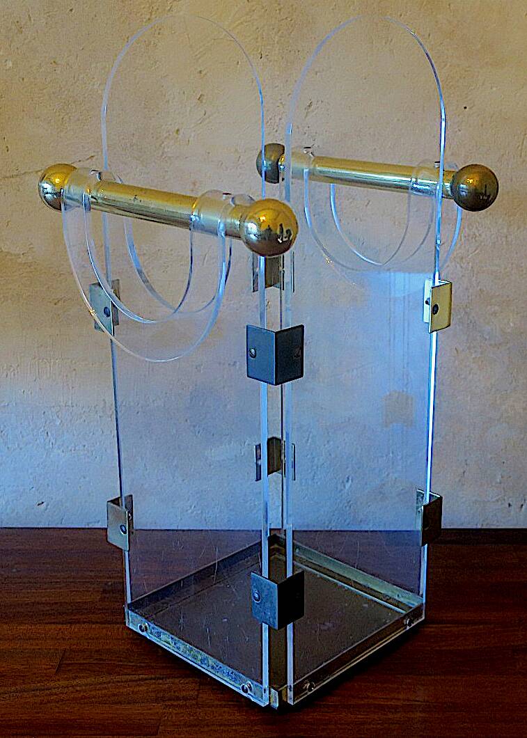 Umbrella stand in brass and clear lucite / plexiglass, 1960s