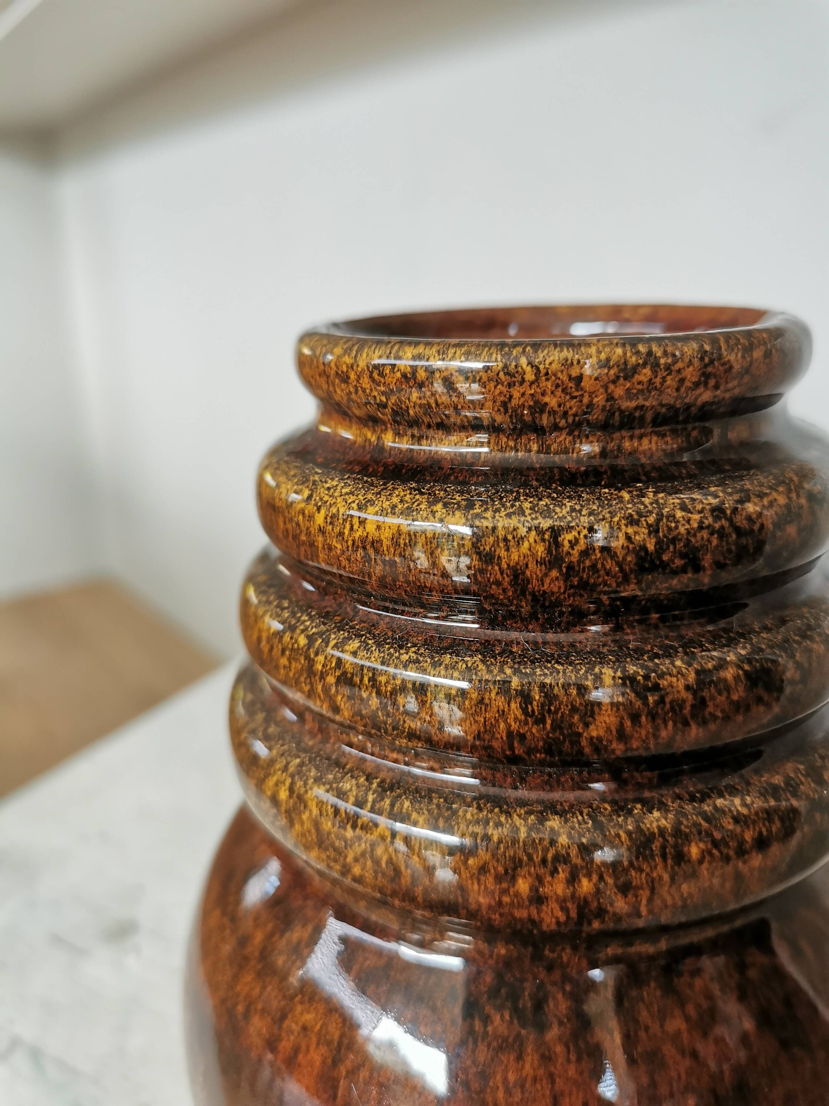 Vintage Fat Lava Vase: West German Brown Glazed Ceramic, Retro Boho Decor