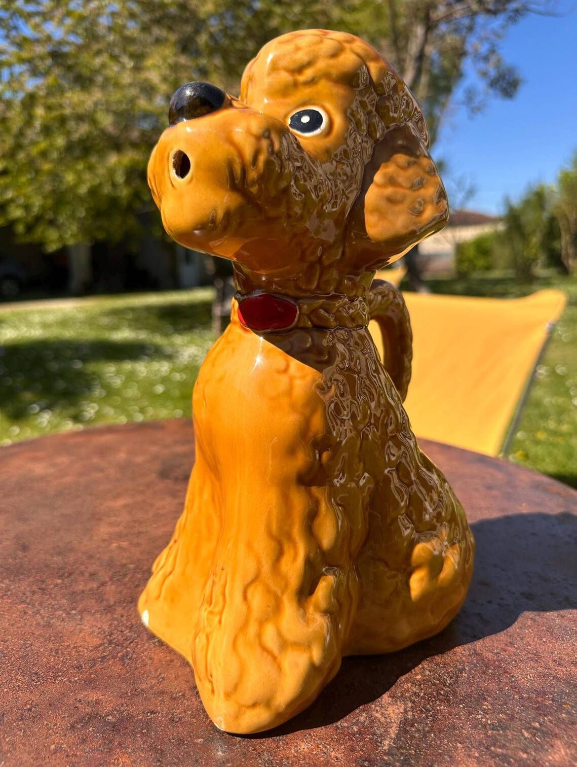 Vintage Brown Caramel Glazed Ceramic Poodle Carafe Pitcher