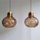 Pair of honeycomb smoked glass pendants, Glasshütte Limburg, 1970