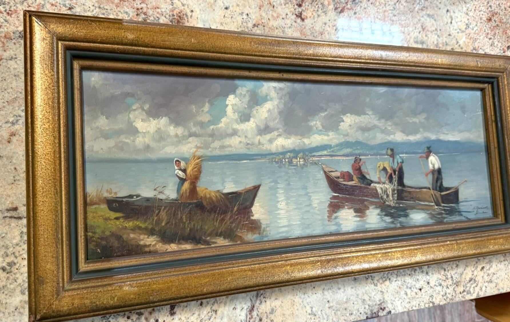 Gabrielle Rainer: oil painting on panel / fishermen