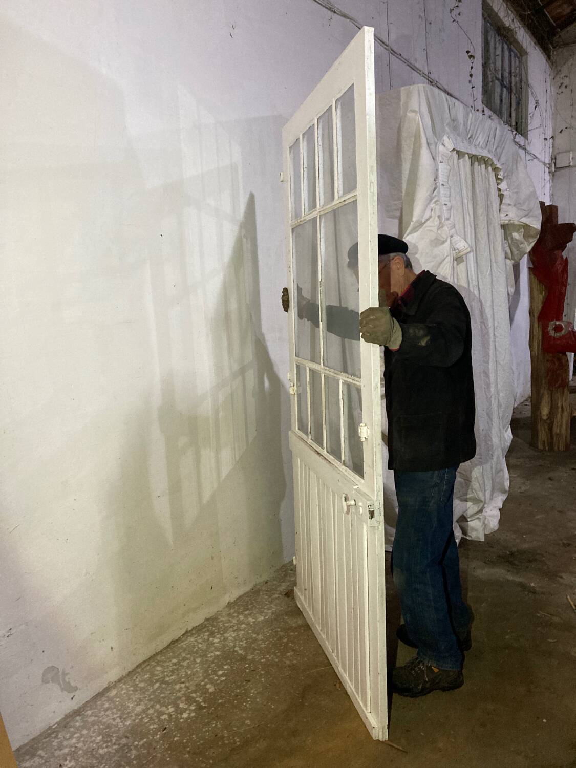 Porte vitrée ancienne style verrière atelier blanche