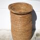 Old basket, burgundy straw and bramble, woven basket with lid, pantry