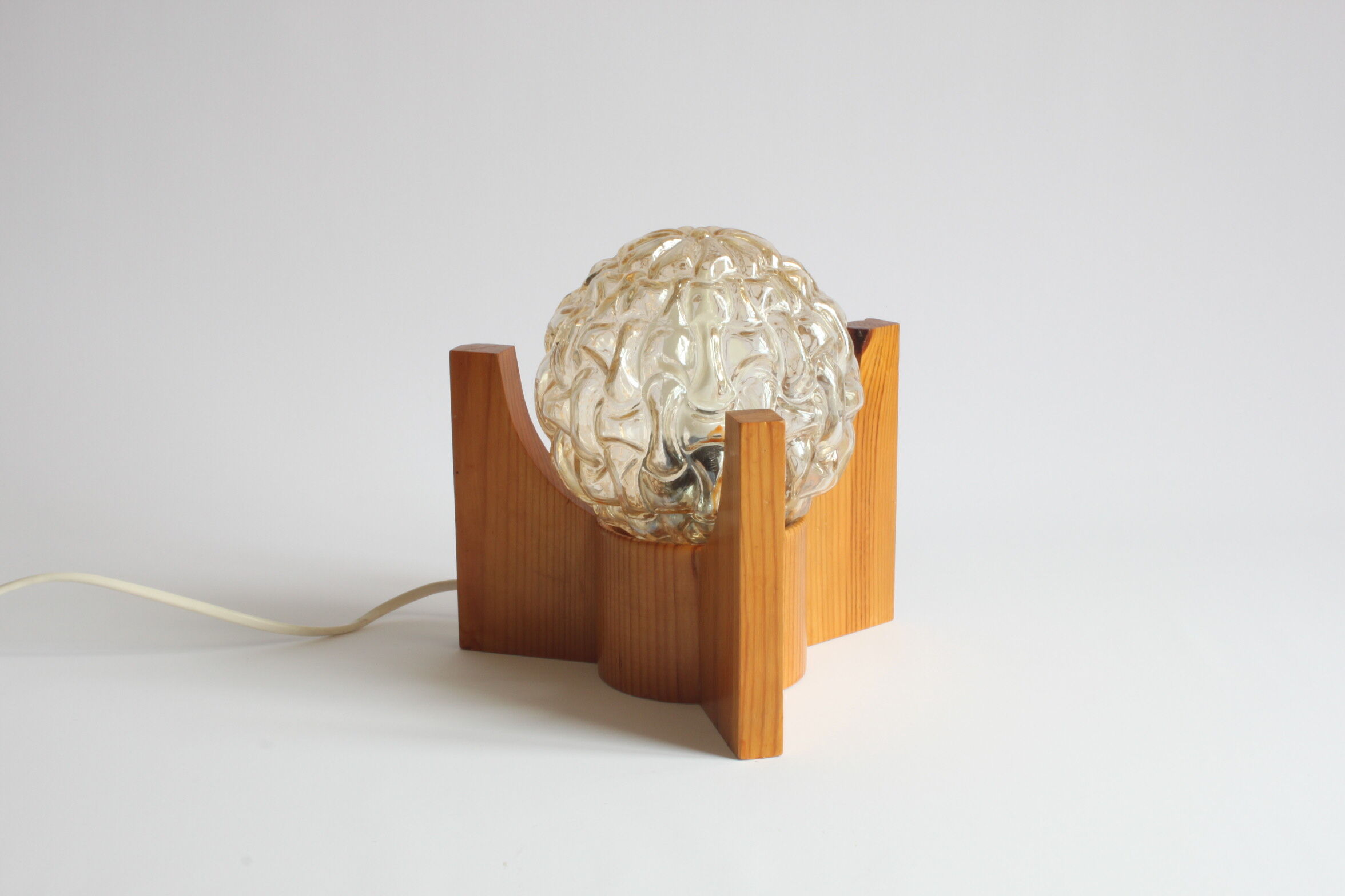Textured glass ball space age lamp wooden table lamp, 1970s