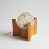 Textured glass ball space age lamp wooden table lamp, 1970s